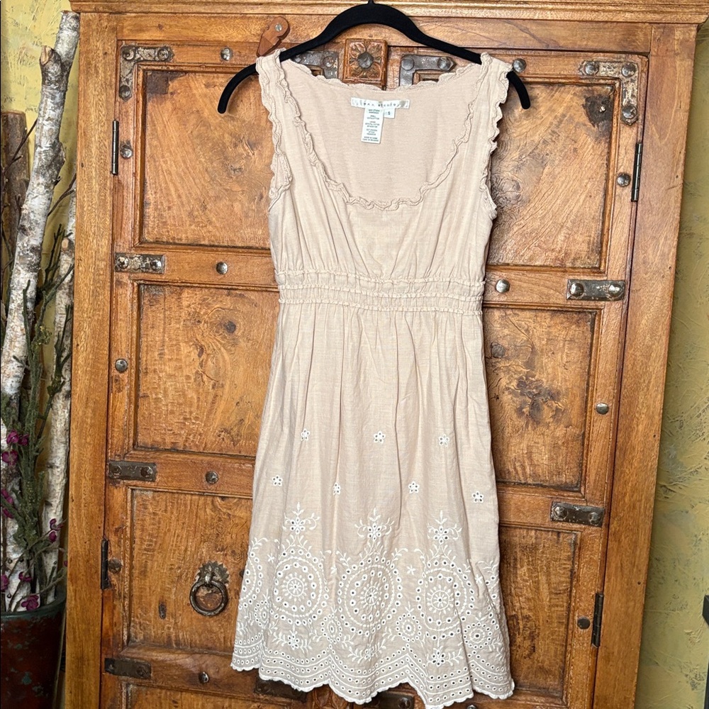 Max Studio Cotton Eyelet tan babydoll summer dress Sz S